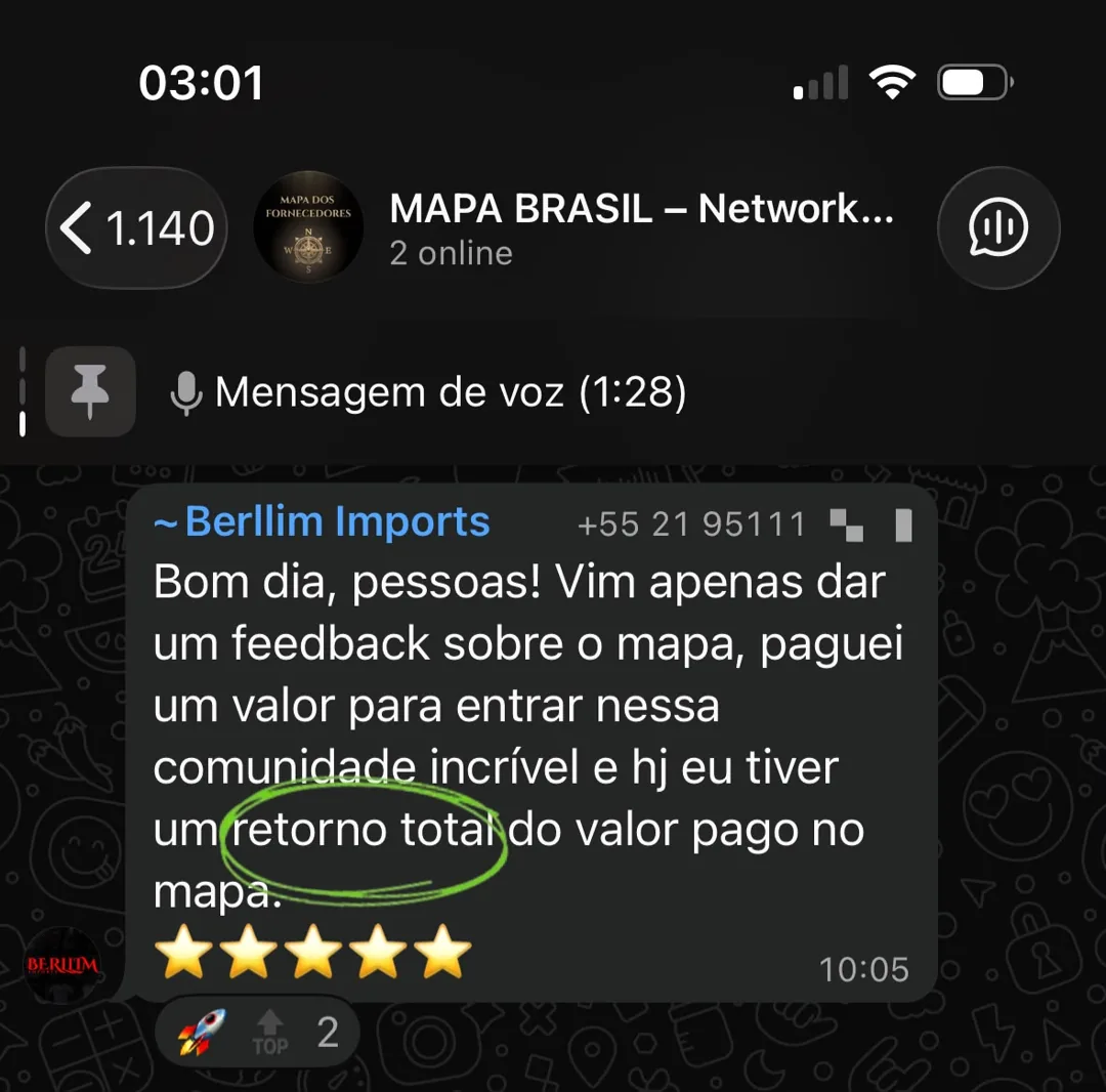 Relato: retorno total do valor pago no mapa